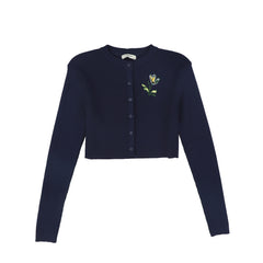VALENTINA RIBBED KNIT EMBROIDERED CARDIGAN