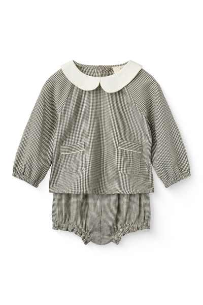 COPENHAGEN COLORS 2PC CHECKERED TOP WITH COLLAR AND BLOOMERS  SET