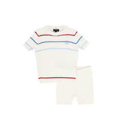 BAMBOO 2PC STRIPED CABLE KNIT SWEATER SET