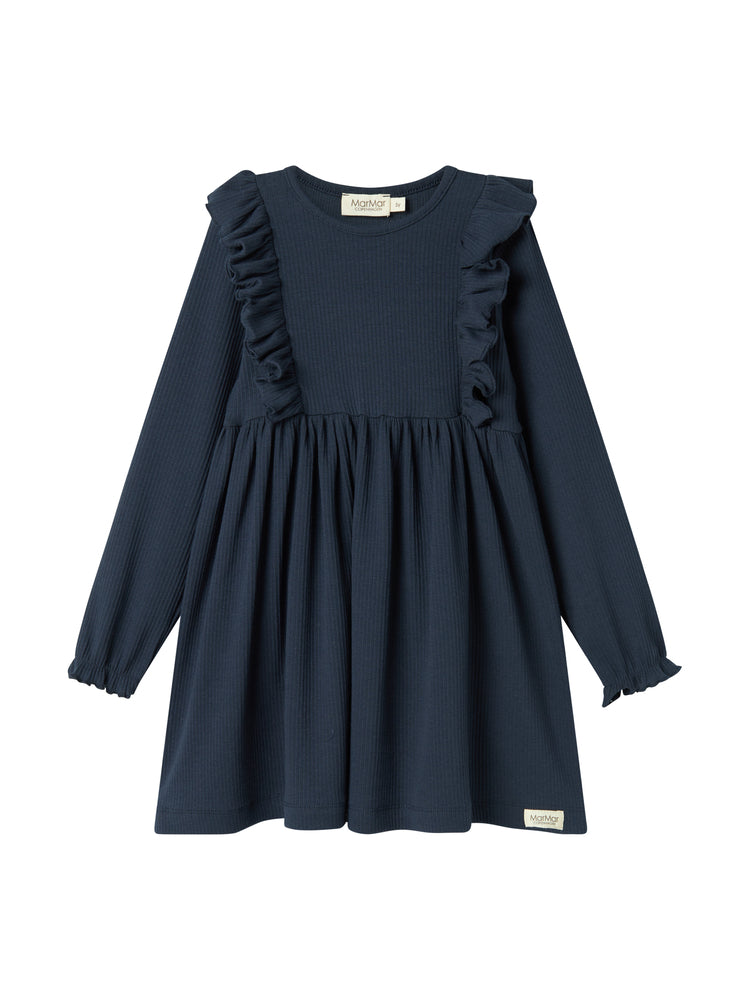 MARMAR RUFFLE RIBBED LONG SLEEVE DIKTE DRESS