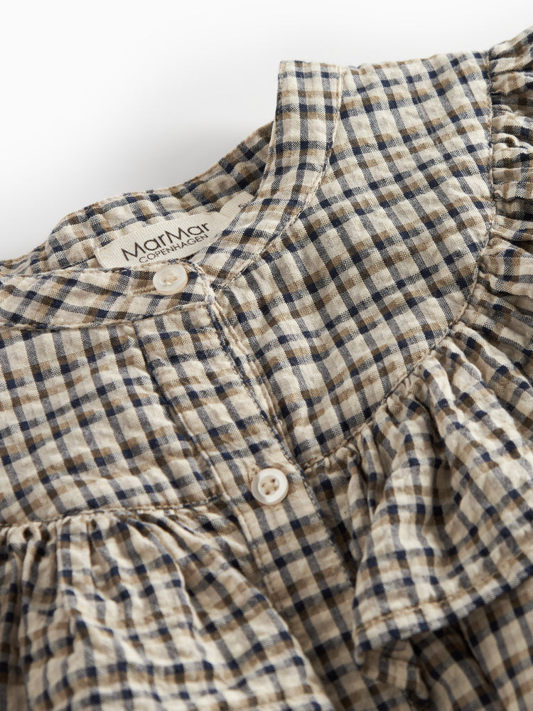 MARMAR BUTTON UP RUFFLE PLAID DRESS