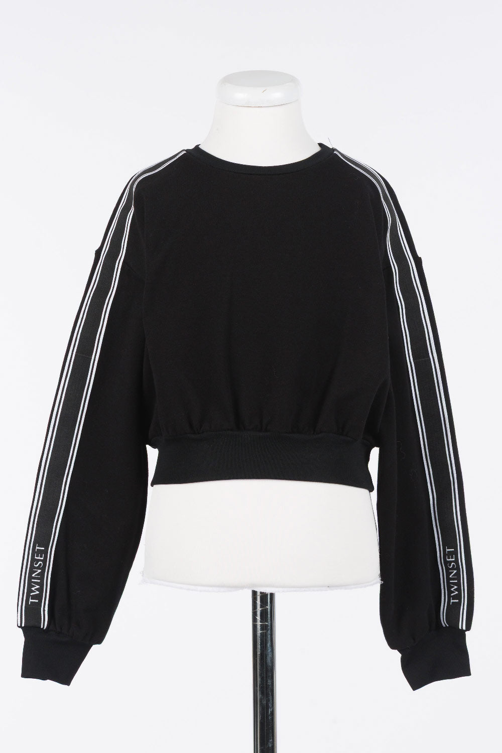 TWINSET STRIPE ON SLEEVE CREW NECK SWEATSHIRT