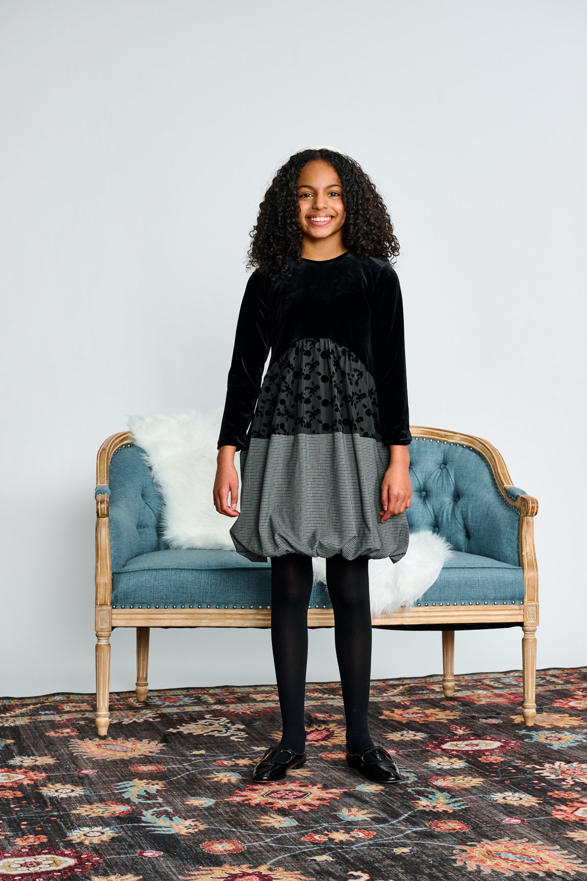 PORTER MIXED MATERIAL BUBBLE HEM DRESS
