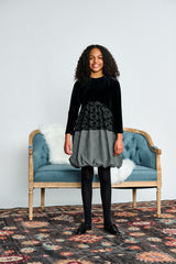 PORTER MIXED MATERIAL BUBBLE HEM DRESS