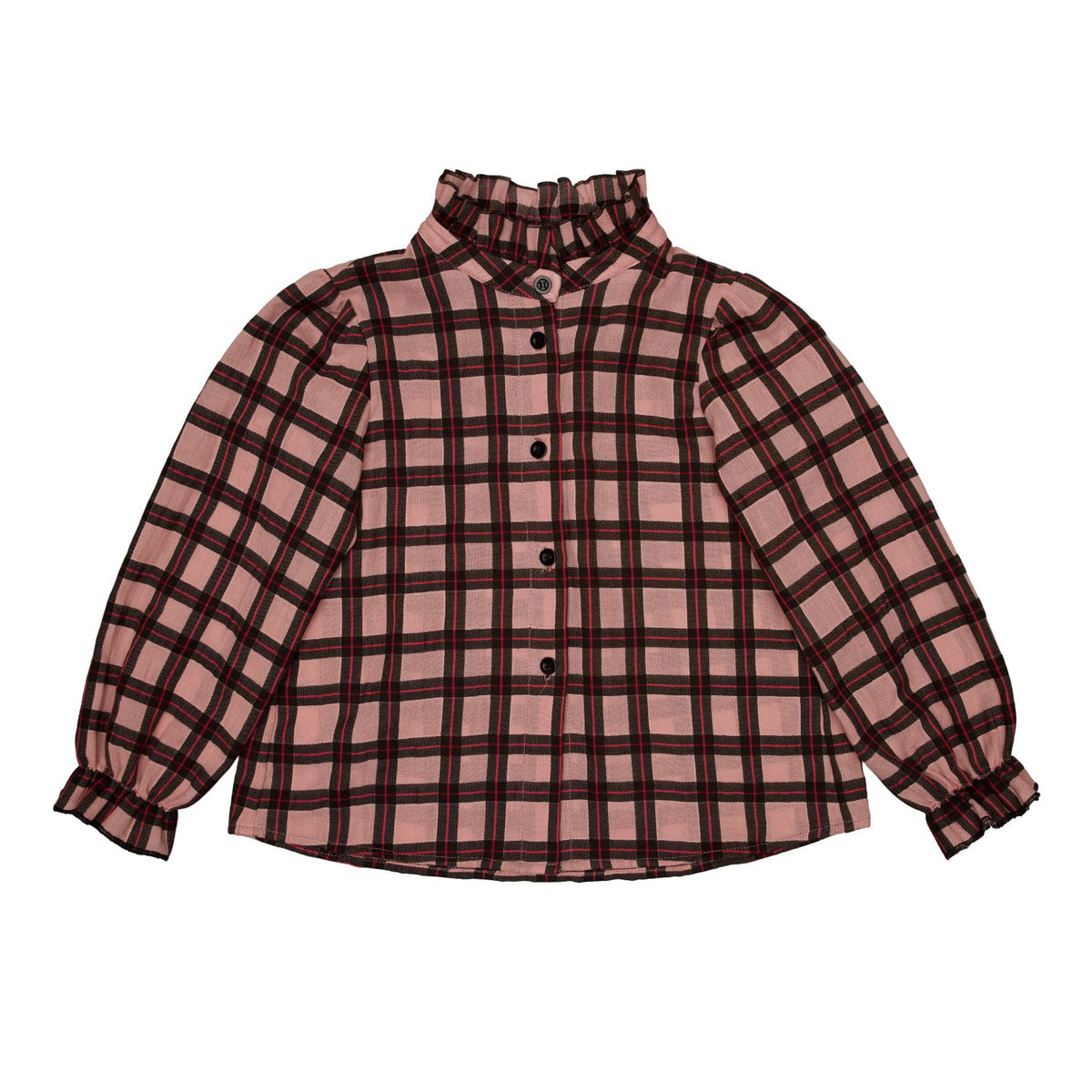 PAADE MODE 2PC IRIS RUFFLED STAND UP COLLAR CHECKED BLOUSE WITH SKIRT