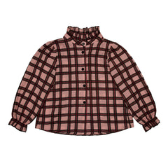 PAADE MODE 2PC IRIS RUFFLED STAND UP COLLAR CHECKED BLOUSE WITH SKIRT