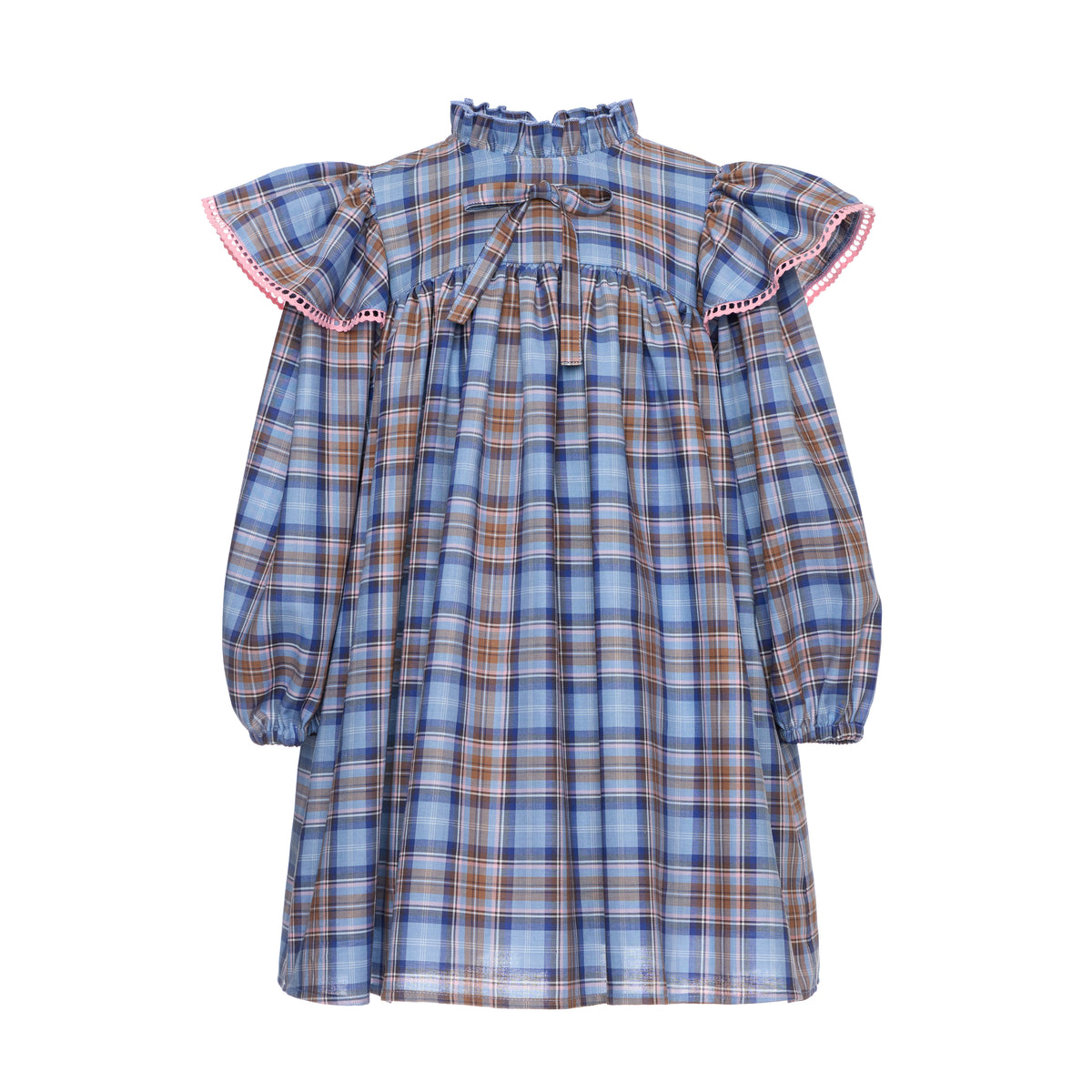 PAADE MODE WILLOW RUFFLED STAND UP COLLAR PLAID DRESS