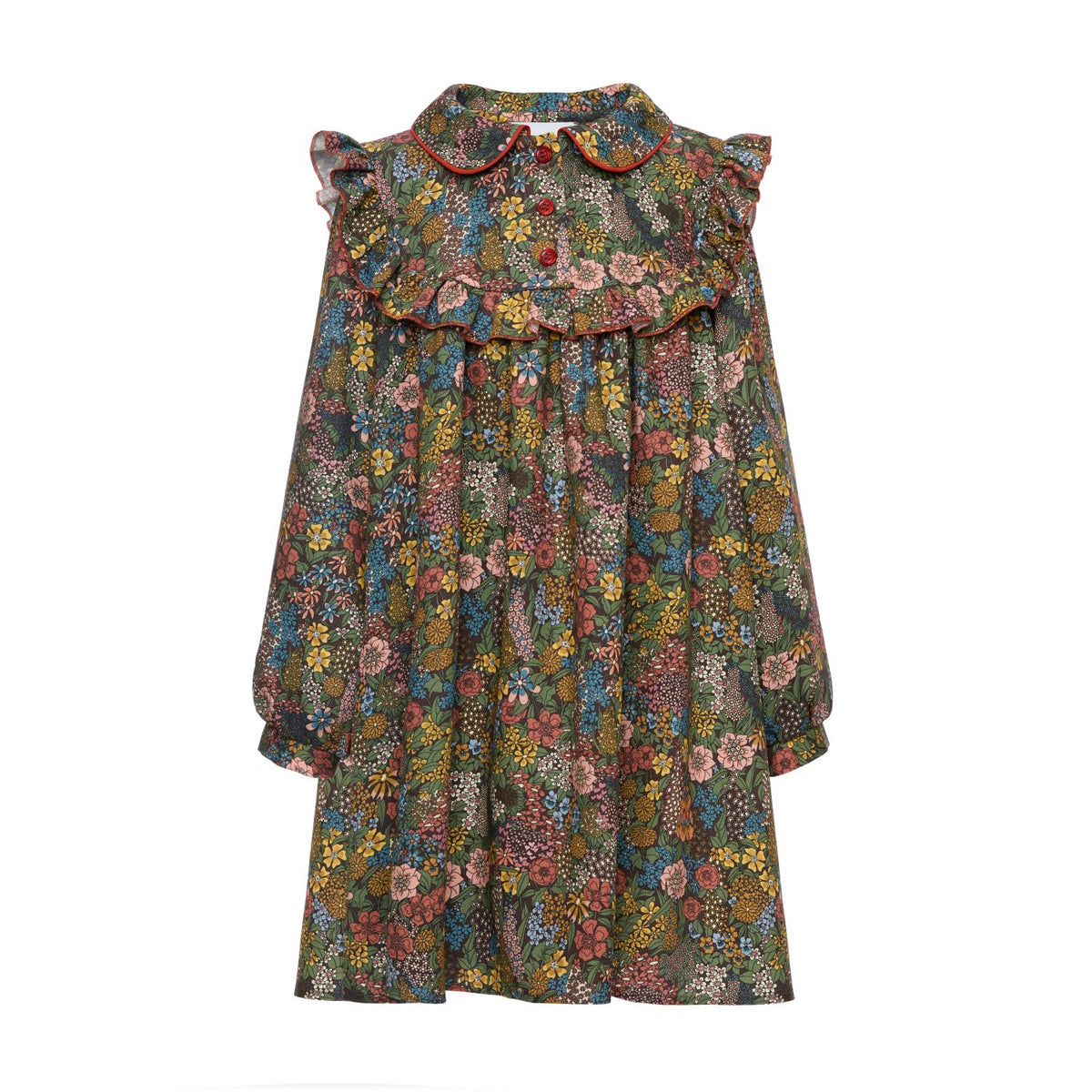 PAADE MODE PENELOPE COLLAR AND RUFFLED BIB FRONT FLORAL DRESS