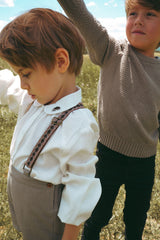 CALLA LILI 2PC EMBROIDER SHIRT WITH KNIT SUSPENDER SHORTS