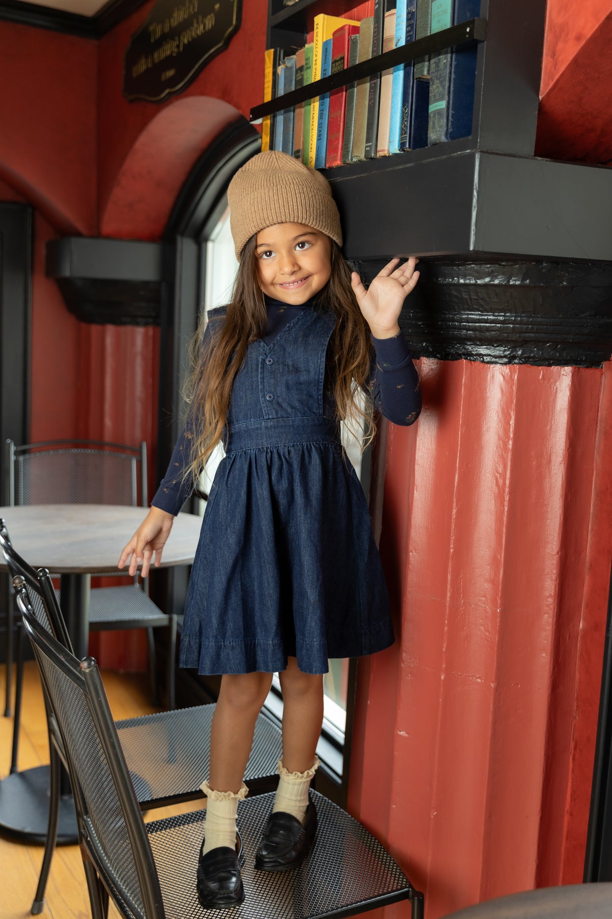 NOU NELLE 2PC FLORAL TURTLENECK WITH DENIM JUMPER
