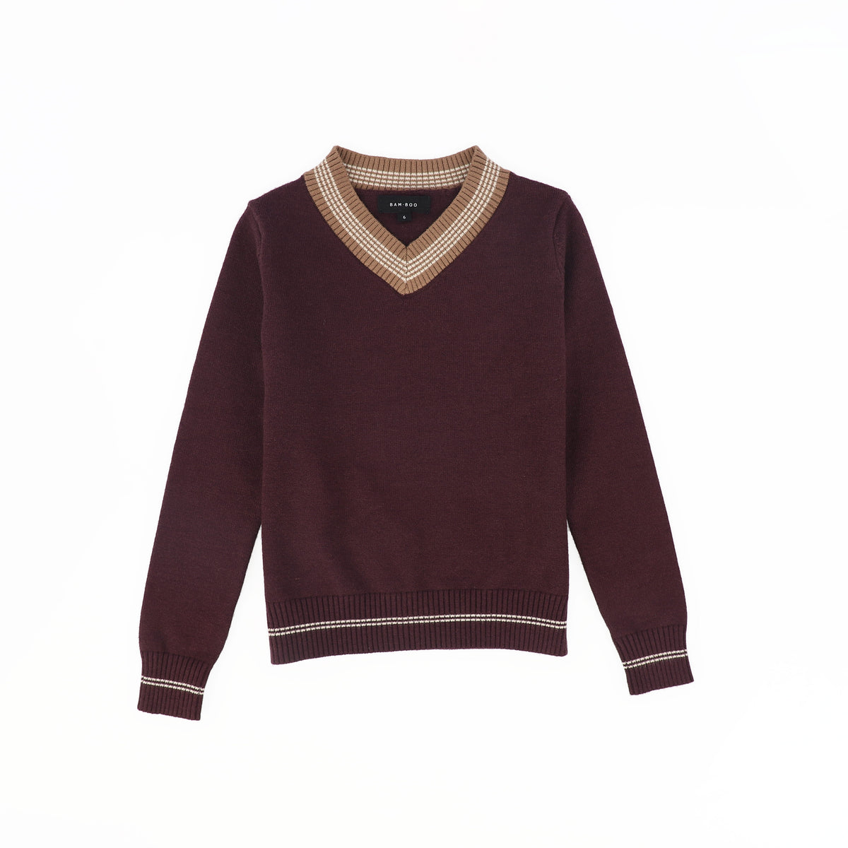 BAMBOO STRIPE TRIM VNECK SWEATER
