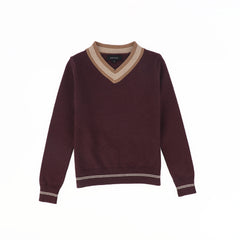 BAMBOO STRIPE TRIM VNECK SWEATER