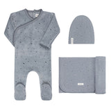 ElYS&CO. 3PC VELOUR CLUSTER LEAF FOOTIE+BEANIE+BLANKET SET