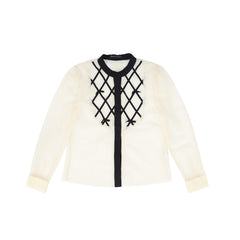 FRANCESCA GUILIANO 2PC GROSSGRAIN LATTICE TULLE BLOUSE WITH PLEATED TULLE TIERED SKIRT