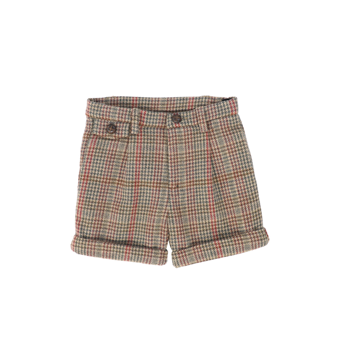 LE BOURDON HOUNDSTOOTH WOOL CUFFED SHORTS