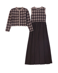 BAMBOO 2PC ARGYLE CARDIGAN WITH  MAXI DRESS