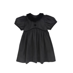 BAMBOO TAFFETA VELVET COLLAR PUFF SLEEVE DRESS