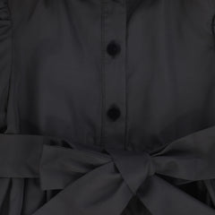 BAMBOO TAFFETA VELVET COLLAR PUFF SLEEVE DRESS