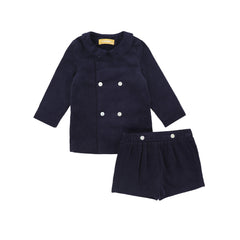 LE BOURDON 2PC CORDUROY DOUBLE BREASTED BLOUSE SET