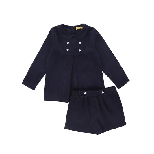 LE BOURDON 2PC COLLAR PLEAT BLOUSE SET