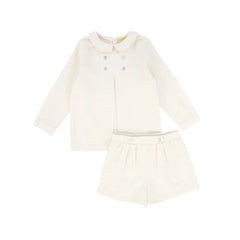 LE BOURDON 2PC COLLAR PLEAT BLOUSE SET