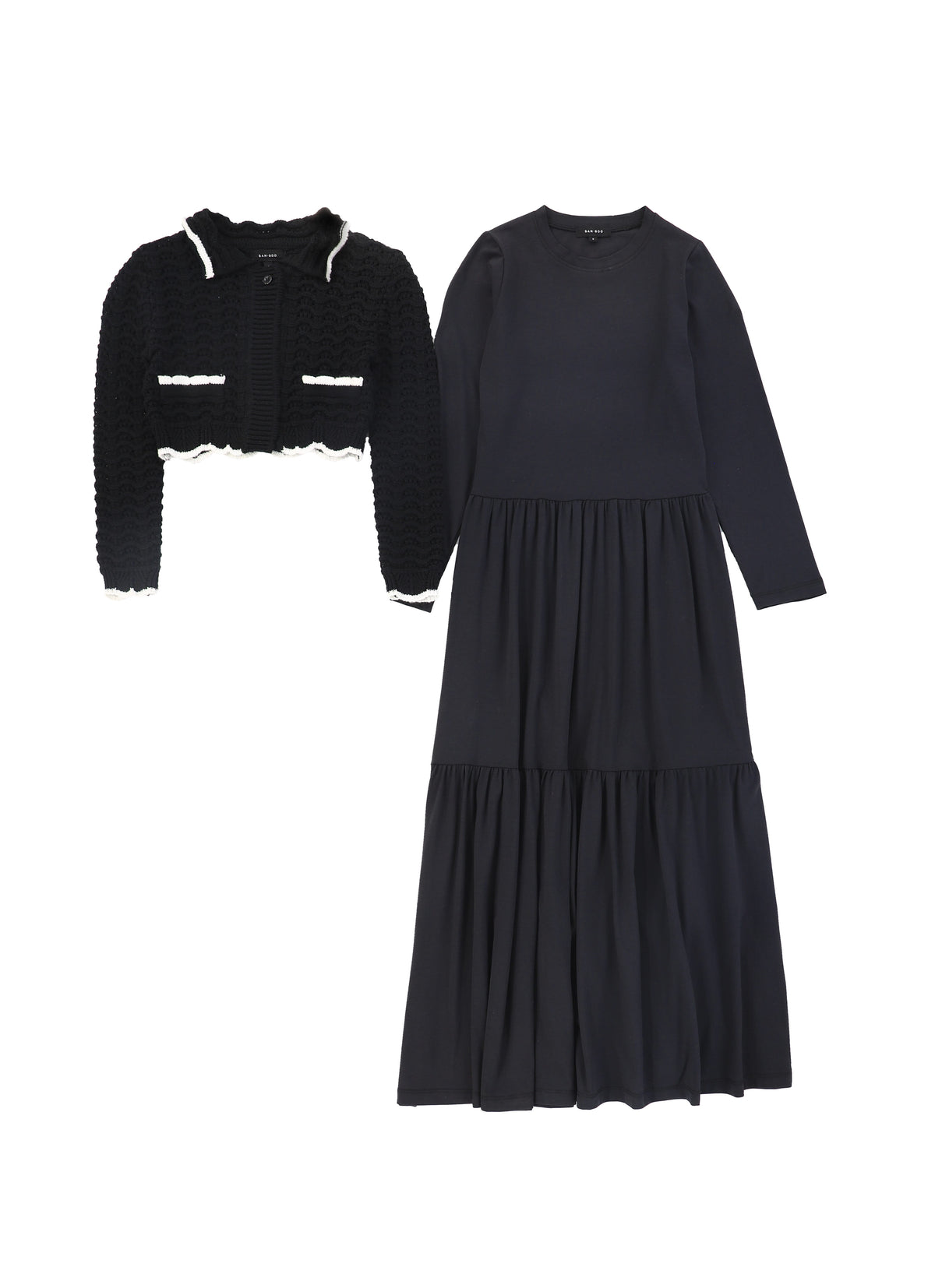 BAMBOO SCALLOP KNIT CARDIGAN MAXI DRESS