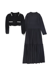 BAMBOO SCALLOP KNIT CARDIGAN MAXI DRESS
