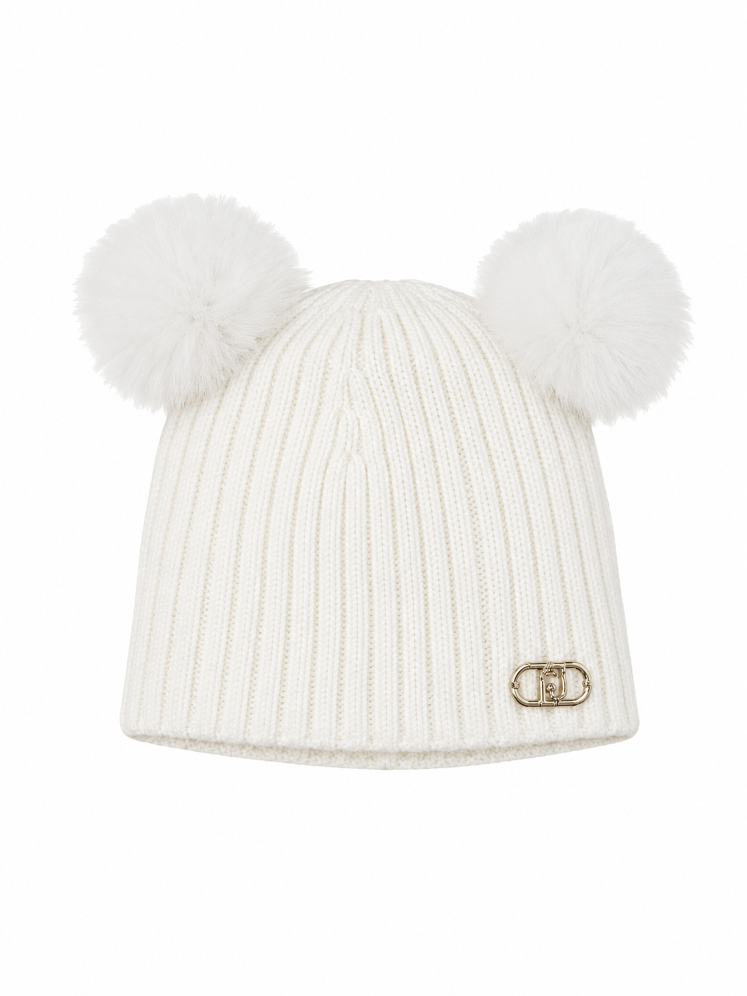 LIU-JO BABY RIBBED HAT WITH 2 FUR POMPOMS
