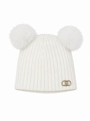 LIU-JO BABY RIBBED HAT WITH 2 FUR POMPOMS