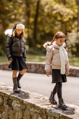 DUCC WAISTED ELASTIC PUFFER COAT WITH FUR HOOD