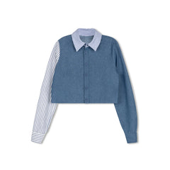 DAINTTI BY VELVETTE LABEL STRIPED SLEEVE DENIM SHIRT