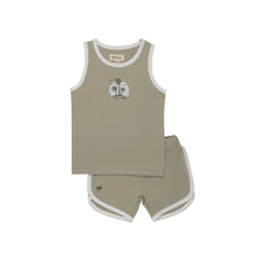 ELYS & CO. 2PC RIBBED PALM PRINT TERRY TANK + SHORTS SET