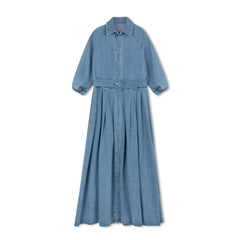 DAINTTI BY VELVETTE LABEL DENIM BELTED MAXI DRESS