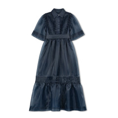 DAINTTI BY VELVETTE LABEL COLLAR AND BELT, STITCHED DOWN PLEATED GOWN