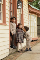 LIMONANA SMOCKING VELVET TRIM PLAID DRESS