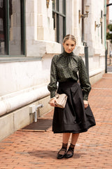 POET TEEN 2PC TIE NECK FLORAL PRINTED BLOUSE WITH TAFFETA SKIRT