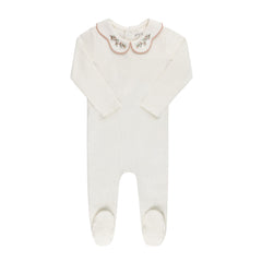 ElYS&CO. 2PC VELOUR EMBROIDERED FLOWERS FOOTIE + BONNET SET