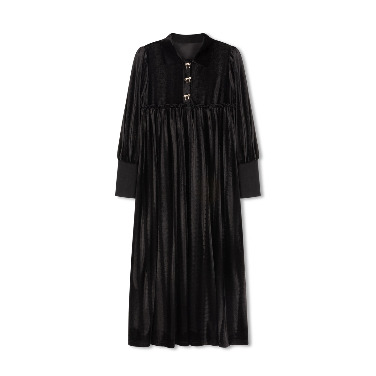 VELVETTE LABEL VELVET BOW BUTTON HIGH WAIST MAXI