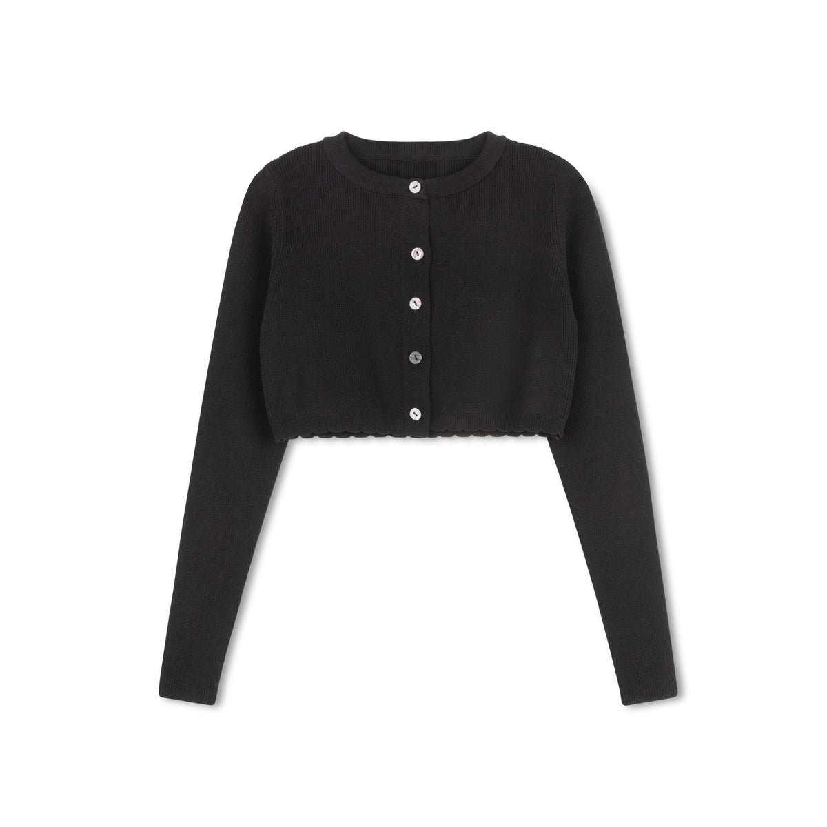 VELVETTE LABEL CROP SCALLOPED CARDIGAN