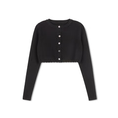VELVETTE LABEL CROP SCALLOPED CARDIGAN
