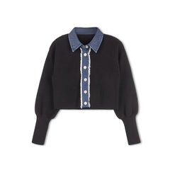 DAINTTI BY VELVETTE LABEL COLLAR SWEATSHIRT