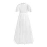 AMAYA TEEN COUTURE TULLE BUTTERFLY SLEEVE SMOCKED DIAMOND STICHES GOWN