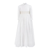 AMAYA RUFFLED HIGH NECK WITH PEARL SMOCKED WAIST GOWN