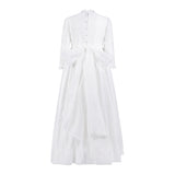 AMAYA RUFFLED HIGH NECK WITH PEARL SMOCKED WAIST GOWN