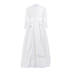 AMAYA RUFFLED HIGH NECK WITH PEARL SMOCKED WAIST GOWN