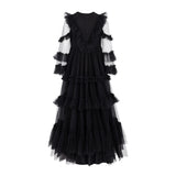 MAISON AVA CECILE RUFFLED LAYERED TULLE GOWN