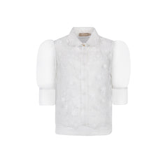 ELIE SAAB MACRAME' FLOWER ORGANZA SHIRT WITH ORGANZA SKIRT