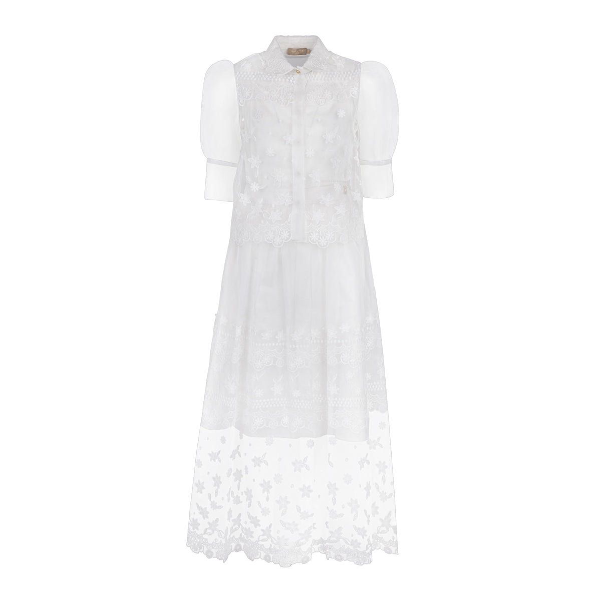 ELIE SAAB MACRAME' FLOWER ORGANZA SHIRT WITH ORGANZA SKIRT