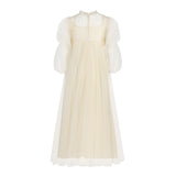 MAISON AVA RENEE FLORAL APPLIQUE BUBBLE SLEEVE TULLE GOWN