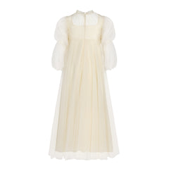 MAISON AVA RENEE FLORAL APPLIQUE BUBBLE SLEEVE TULLE GOWN